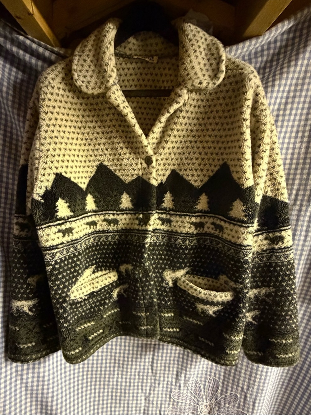 Snazzie Cream and Black Patterned Cardigan Sweater